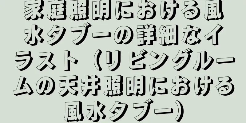 家庭照明における風水タブーの詳細なイラスト（リビングルームの天井照明における風水タブー）