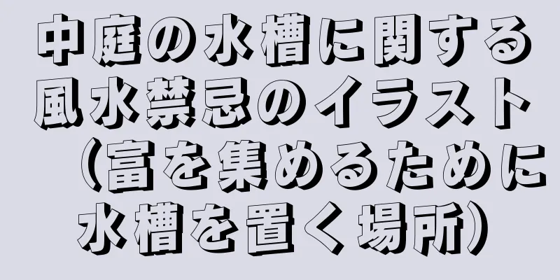 中庭の水槽に関する風水禁忌のイラスト（富を集めるために水槽を置く場所）