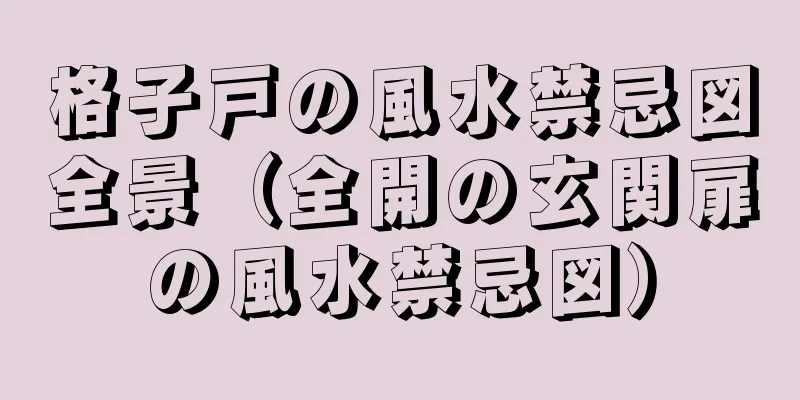 格子戸の風水禁忌図全景（全開の玄関扉の風水禁忌図）